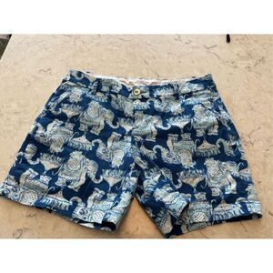 LILLY PULITZER Jayne Stretch Shorts Deep Indigo Joy Ride Blue Elephant Sz 10